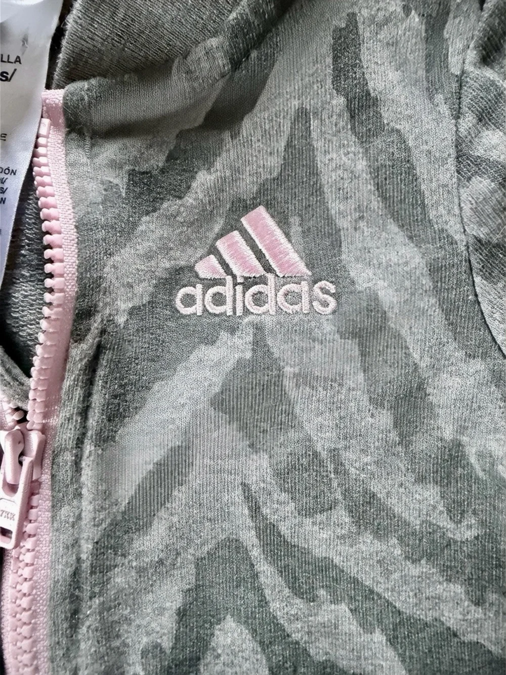 adidas Infant Gray One Piece with Pink Trim and Stripe Accents 3 months